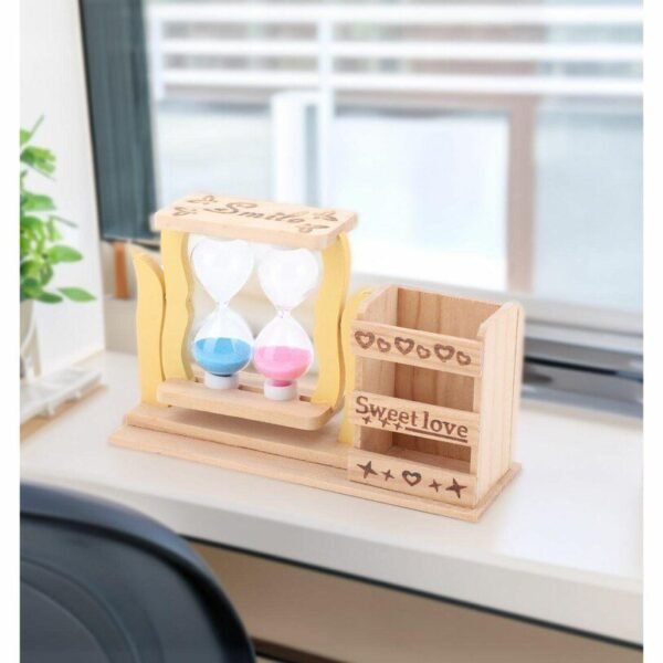 Wooden Hourglass Pen Holder Stand