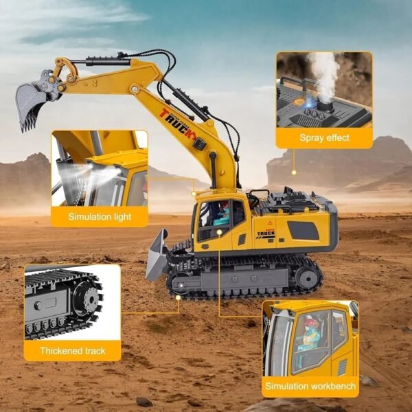 1:20 Scale New J-C-B Excavator Toy for 6-12 Yr Boys, Best Birthday Gifts for Kids 7 8 9 10 11 Year Old, Rc Construction Toys with Metal Shovel, Lights, Sounds 2.4Ghz,