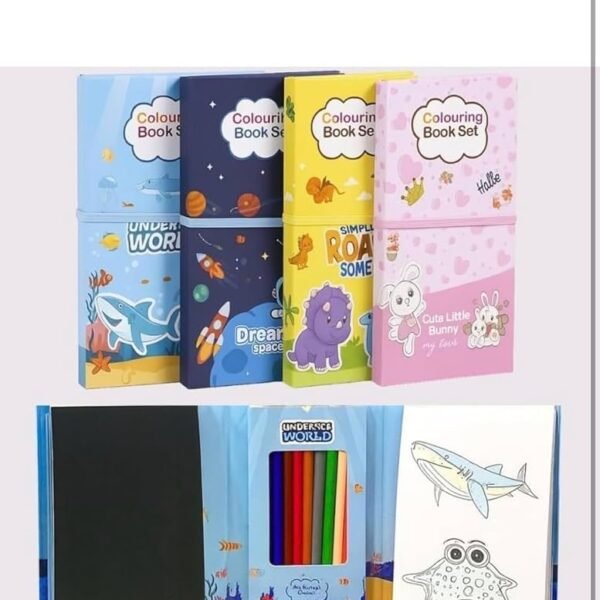 2 in 1 Colouring Book & Scratch Pad with 8 Colour Pencil | Birthday Gift | Return Gift for Kids Age 3+
