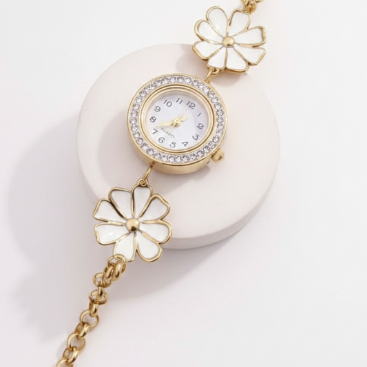 Analogue White Dial Flower Ladies Fashion Watch