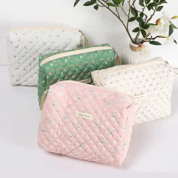 Cotton Makeup Bag Large Travel Cosmetic Bag Quilted Cosmetic Pouch  Aesthetic.