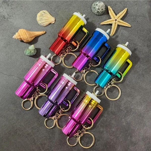 Mini Tumbler Keychain, Insulated Travel Cup with Straw and Lid, Muticolor