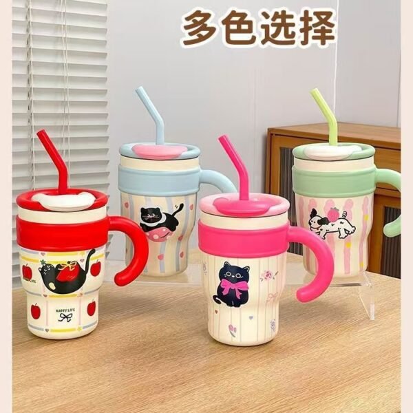 Kawaii Cartoon Insulated Tumbler Double Handle Straw Cup.